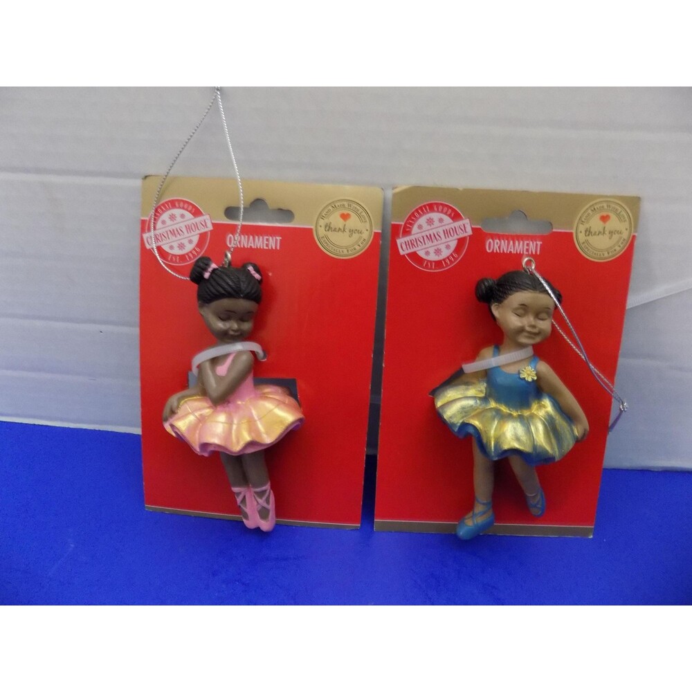 NEW Christmas African American Black Ballerinas Ornaments Set of 2 Holiday Decor